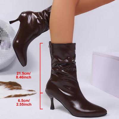 Мода 2025 Осень Зима Женские Современные Ботинки до середины икры с острым носком Модные Короткие Ботильоны из мягкой кожи Лаконичная Обувь на высоком каблуке