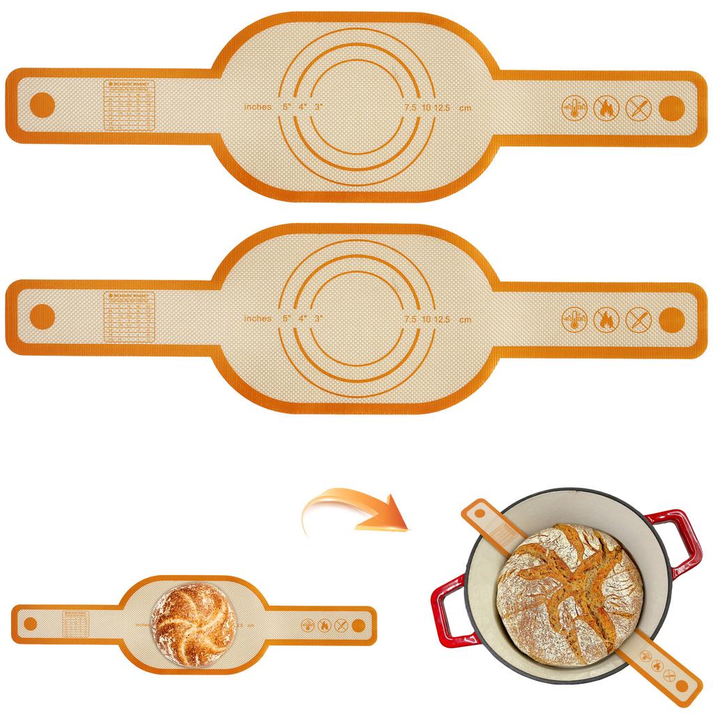 2pcs Baking Mat Dough Transfer Pad Long Handle Sling Non-Stick Bread Kneading Plate Silicone Dutch Oven Liner Kitchen Cook Tool