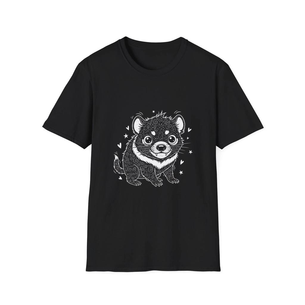 Tasmanian Devil Swirls Dark Tattoo Black Tee Whimsical Cute Graphic T-Shirt