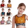 Girls Sparkling Sequin Crop Top Sleeveless Round Neck Crisscross Waist Hip Hop Dance Performance Wear