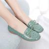 2025 Summer Mom Cowhide Leather Moccasins Woman Slip On Wedges Shoes Designer Breathable Hollow Out Bowtie Ballet Flats