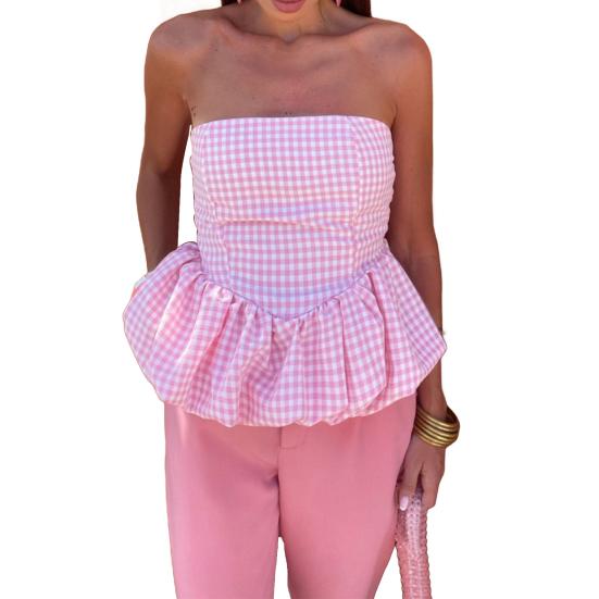 Женские топы бандо без бретелек с эластичной резинкой сзади и пышной юбкой-лепестком, дизайнерские майки для вечеринок, уличной фотографии, жилет для повседневной носки