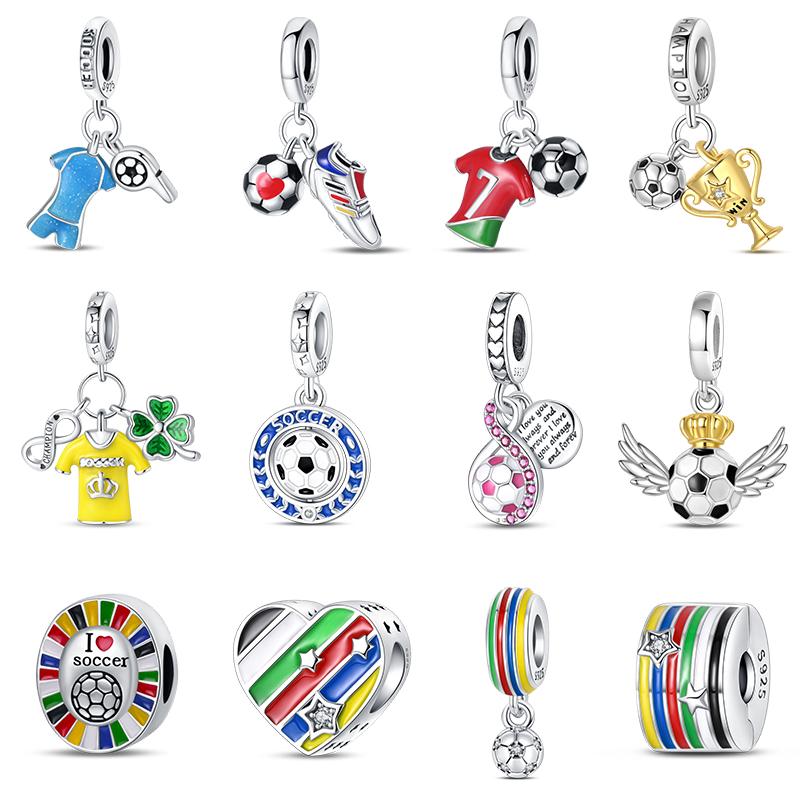 100% Медь Серия I Love Soccer Шармы-подвески в виде трофея удачи для футбола Подходят для оригинальных браслетов Qikaola Изысканные украшения своими руками
