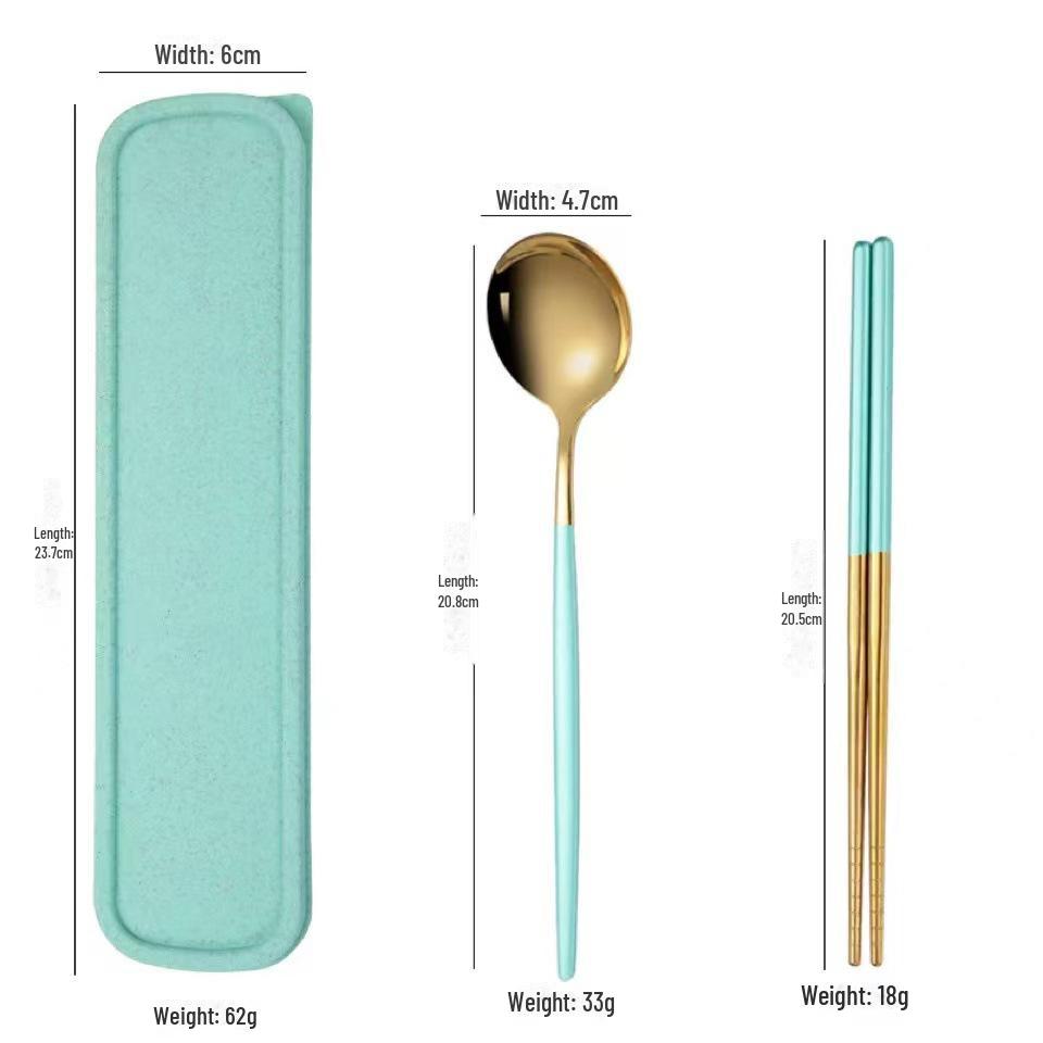Набор переносной столовой посуды из нержавеющей стали: Палочки для еды, ложка, вилка — персонализированный подарок для студентов/путешественников с логотипом.