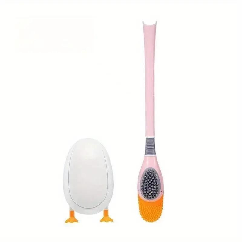 Duck Shape Toilet Bowl Brush with Holder, Silicone and Hard Bristles Toilet Cleaning Brushes, Bathroom Cleaning Bowl Brush Kit