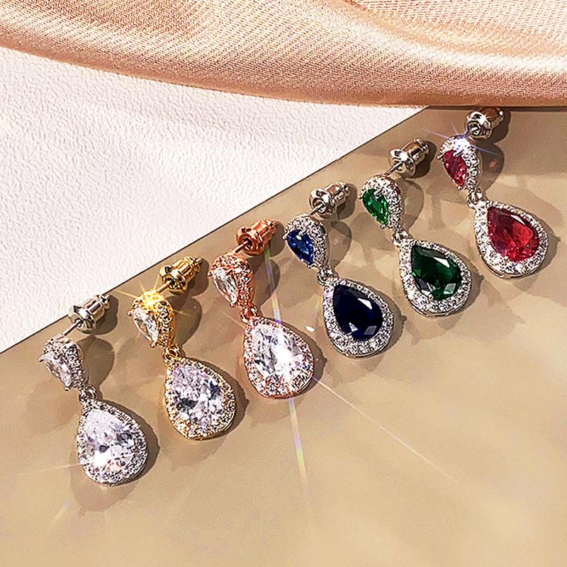 Huitan Trendy Women Drop Earrings 6 Color Style Wedding Party Accessories Inlaid Pear Cubic Zirconia Elegant Versatile Jewelry