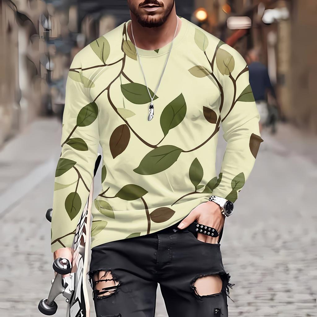 Муж. Футболка Круглый вырез Одежда Одежда На открытом воздухе Длинный рукав С принтом Модельер Винтаж