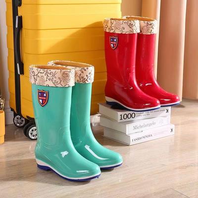 Женские резиновые сапоги с высоким голенищем, утолщенные, для взрослых, нескользящие, с длинным голенищем, водонепроницаемые, кухонные, теплые, с бархатной подкладкой, модные