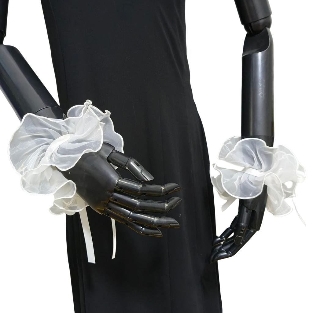 Elizabethan Ruffle False Collar Organza Mesh Neck Ruff Wrist Cuffs for Women Sweater Clothing Decorative Accessory