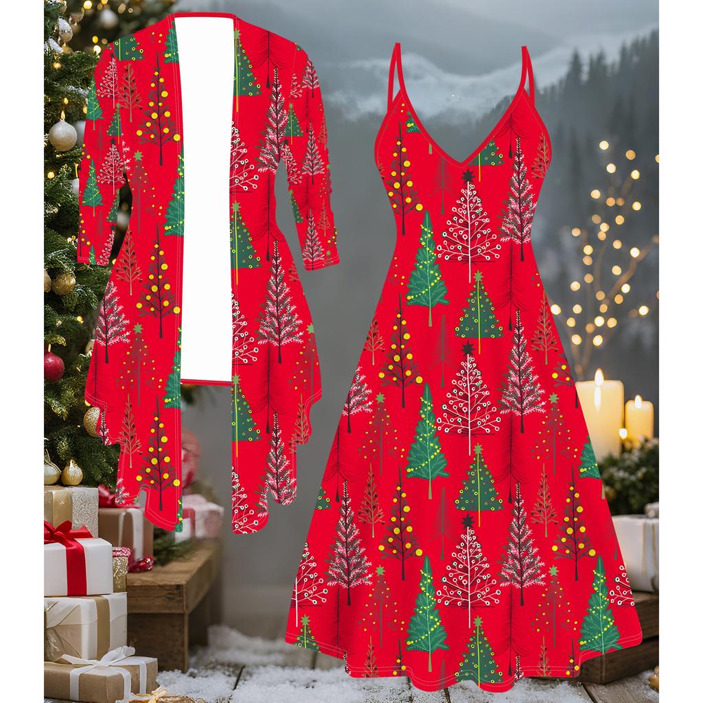 3D Рождественский Принтованный Набор Платье Пальто на День Святого Валентина, Эксцентричный Классический Тотем Модный Принт, подходит для Различных Сцен Модных Стилей
