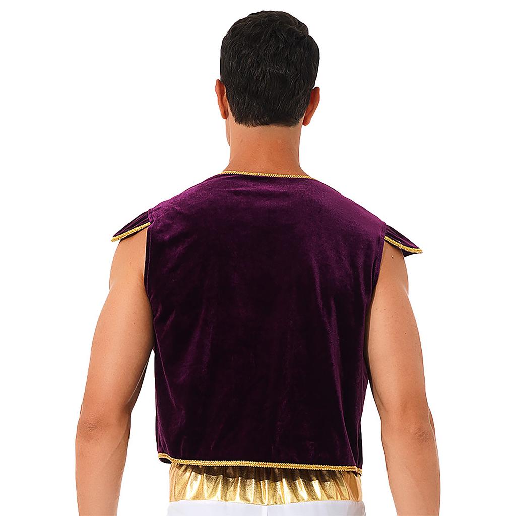 Mens Arabian Prince Costume Cap Sleeve V Neckline Braided Trimming Vest Waistcoat Halloween Cosplay Dress Up