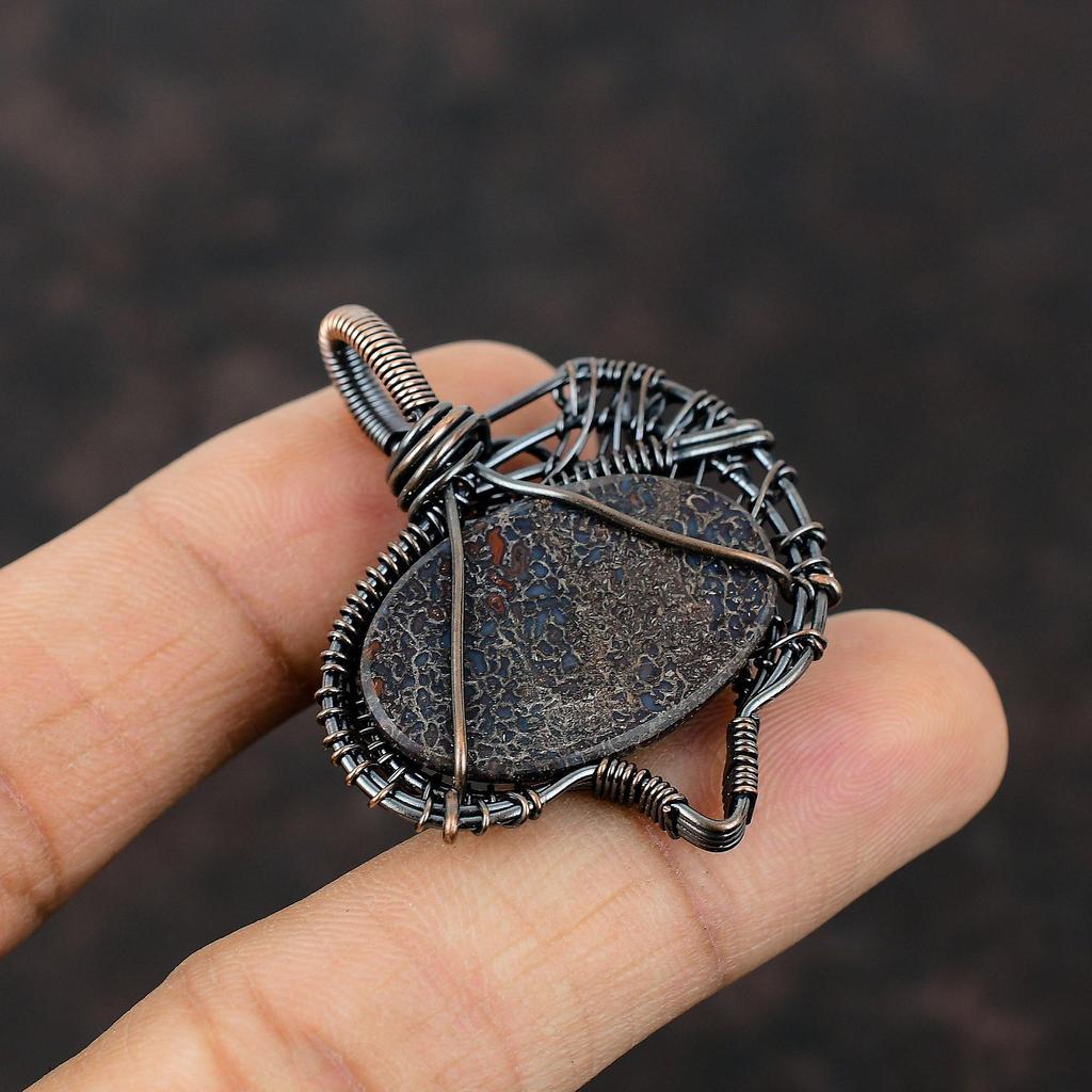 Dinosaur Bone Pendant Copper Wire Wrapped Pendant Genuine Gemstone Jewelry Handmade Ethnic Pendant Copper Wire Wrap Jewelry Pendant For Gift