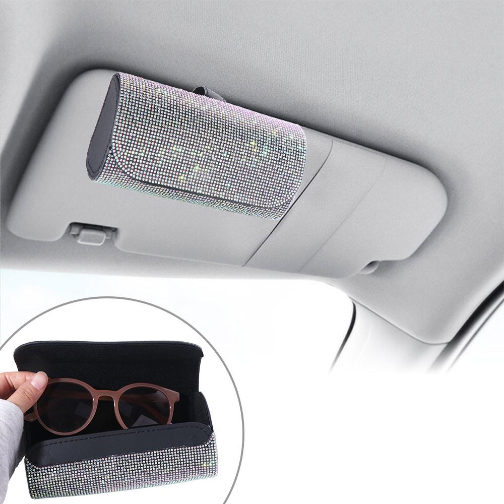Bling Car Eyeglasses Holder Luxury Sunglasses Storage Box Sun Visor Glasses Case  Auto interior