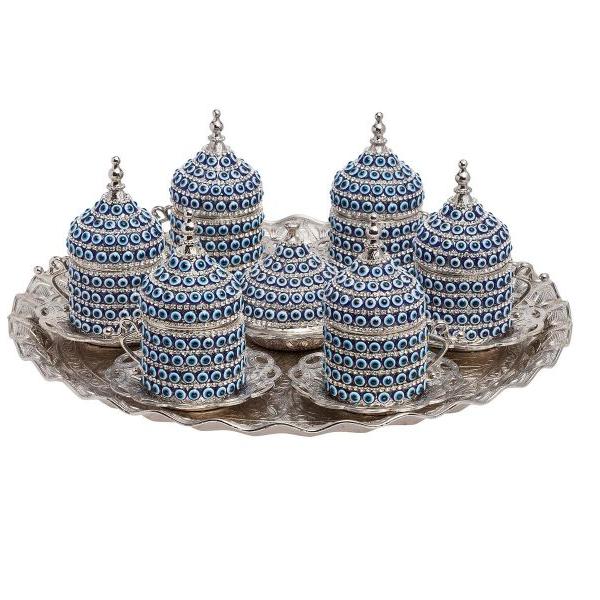 Кофейный сервиз из шести предметов Белое золото Посеребренный каменный кофейный сервиз Сглаз Медный кофейный сервиз с вышивкой
