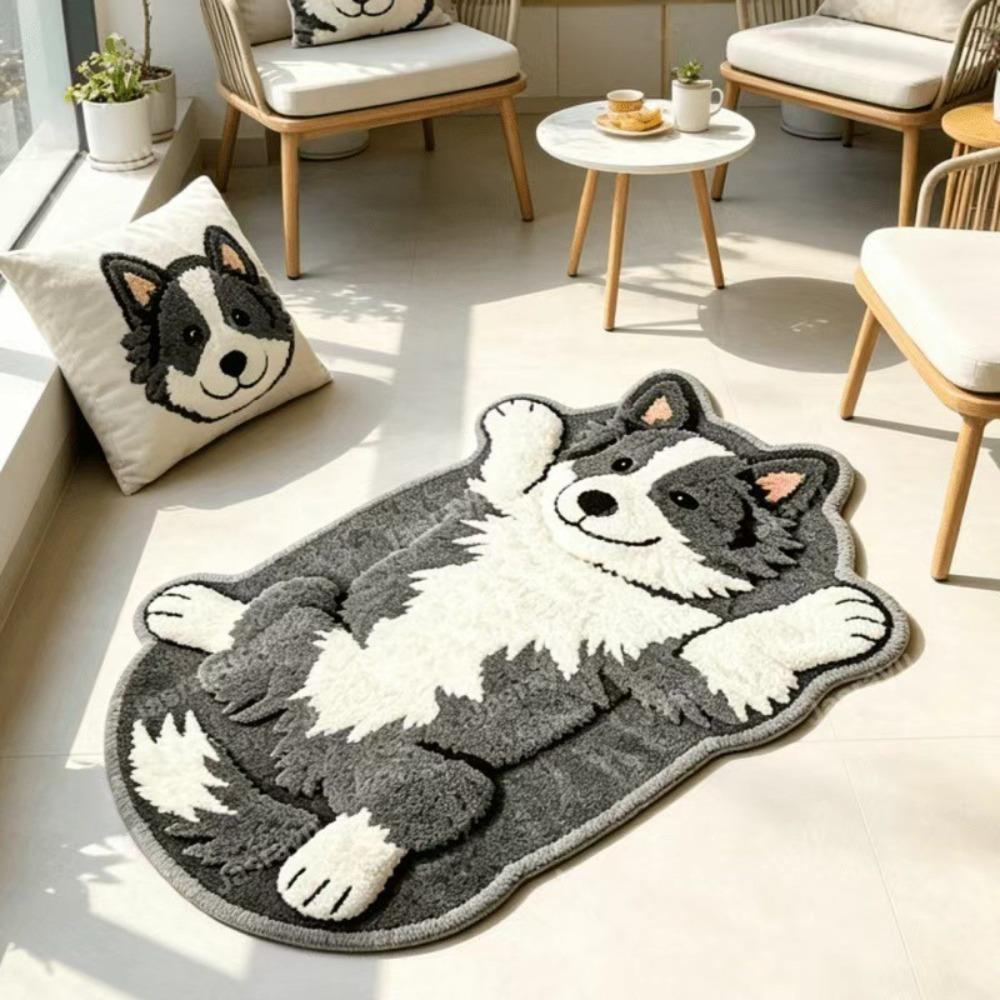 2D Dog-Shaped Area Rug Non-Slip Cartoon Carpet Cute Home Decor Carpet Bedrooms