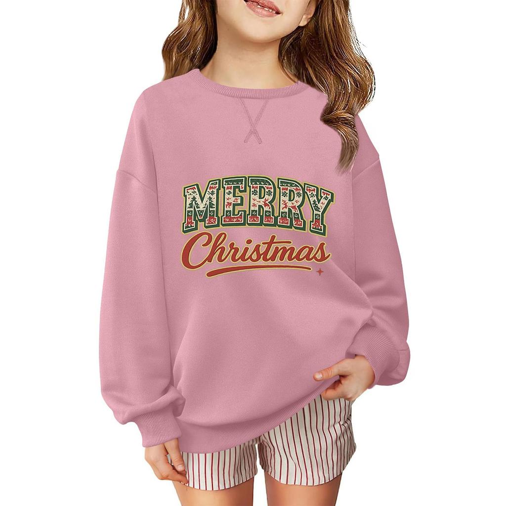 Children's Fashionable Casual Long-sleeved Loose Christmas Print Pullover Sweatshirt