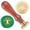 1 шт. Набор сургучных печатей Золотистый тон Печать для сургуча Solid Brass Head с ретро деревянной ручкой для конвертов, приглашений, подарочных открыток Древо жизни 83x22 мм