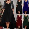 Women Prom Party Dress Low-cut V Neck Plus Size Big Hem A-line Half Sleeve Shiny Sequin Patchwork Irregular Hem Ankle