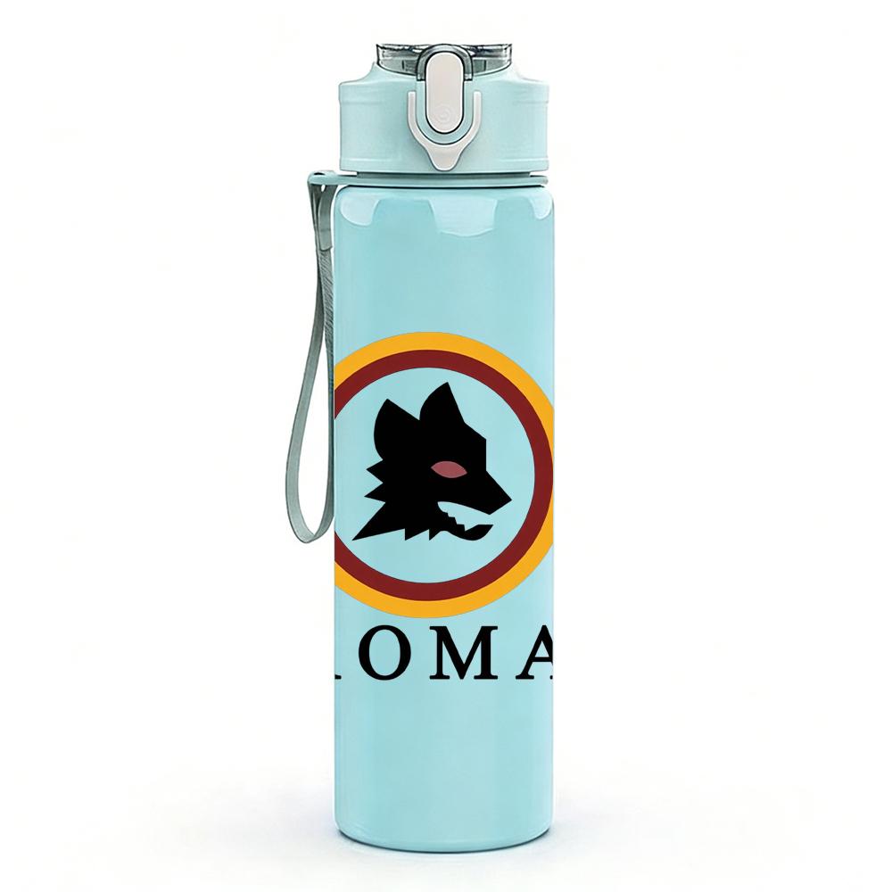 1PC Roma circular wolf head crest print 750ml colorful plastic sports water bottle leakproof pop up lid with straw for outdoor work home use