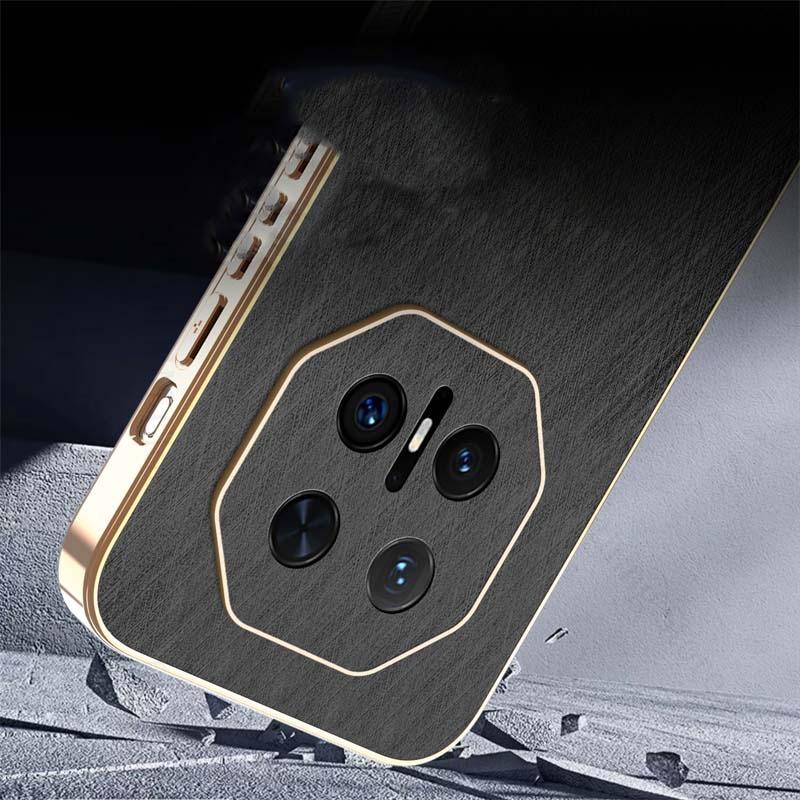 6D Plating Gold Silk Texture Leather Phone Case For Huawei Mate 70 RS 60 Pro Plus Ultra Slim Electroplated Cover Pura 70 P60 Pro