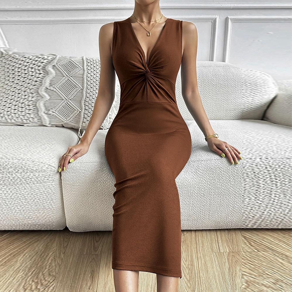 HNXC Женская мода лето весна однотонный принт без рукавов с v-образным вырезом и высокой талией повседневные платья