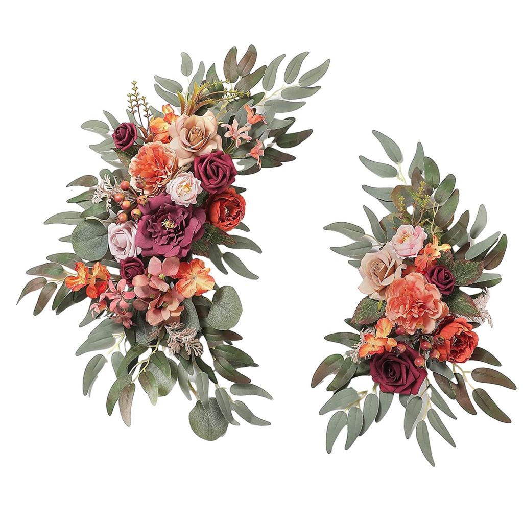 2 Pieces Silk Flowers Artificial Flower Swag Flower Arrangement Wedding Arch Wreath, Floral Backdrop for Reception Door