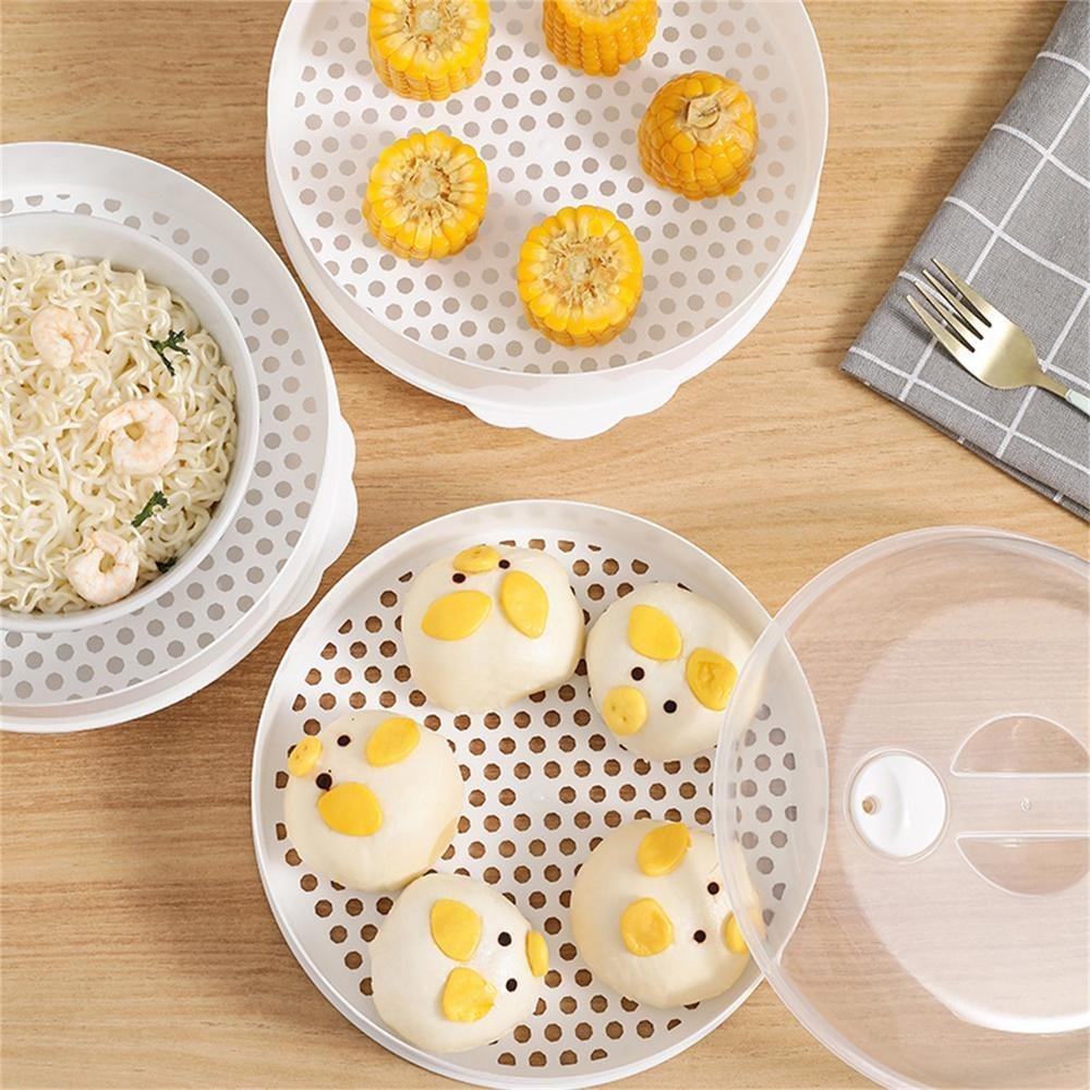 White Round Cookware With Lid Oven Steamer Plastic Steamer Microwave Special Cooking Container