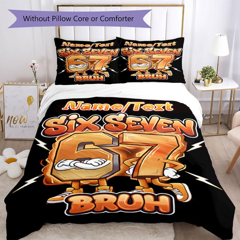3PC Custom Name Six Seven Bruh Bedding Set Printed Bedding Set Duvet Cover Closure Includes 1 Duvet Cover & 87 Pillowcases for Bedroom