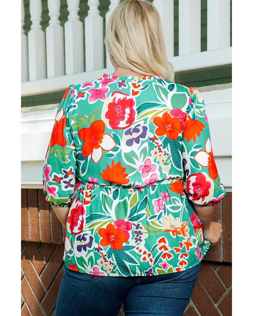 Azura Exchange Блузка с цветочным принтом и разрезом на шее, многоцветная, размер плюс