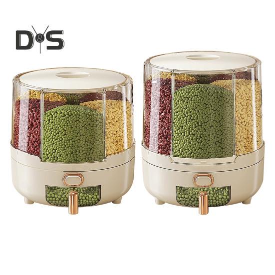 Вращающийся на 360 градусов дозатор хлопьев, контейнер для риса с крышкой, большая вместимость, несколько отсеков, органайзер для хранения зерна