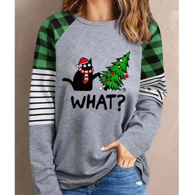 2025 Осень и Зима Женский Новый Повседневный Топ с Круглым Вырезом и Длинным Рукавом с 3D Рождественским Узором