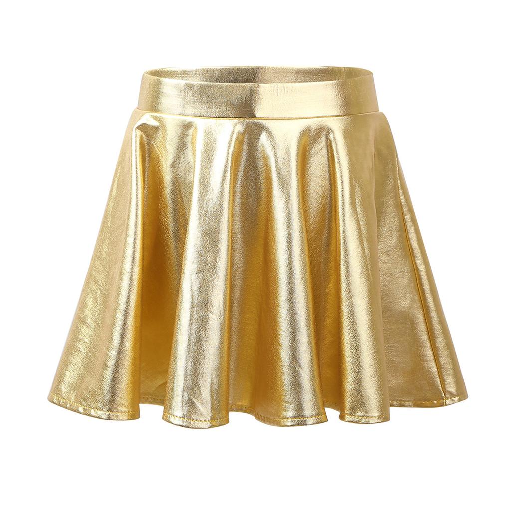 Girls Metallic Dance Pleated Skirts Ballet Tutu Skirts Modern Dance A Line Skirts Performance Skorts