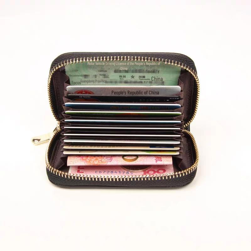Держатель карт-гармошки из натуральной кожи с защитой от кражи RFID и застежкой-молнией для мужчин и женщин