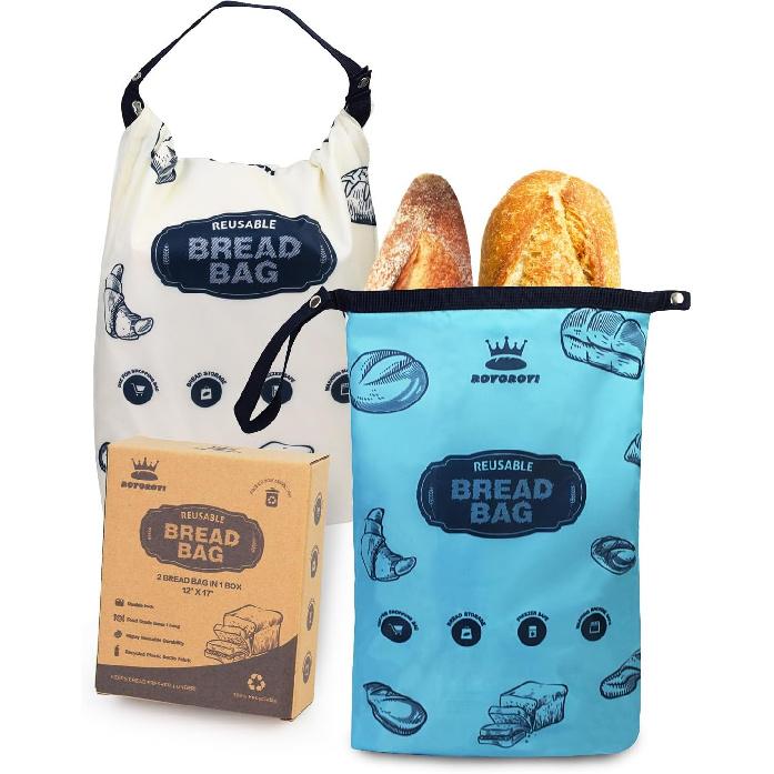 Royoroyi Bread Bags for Homemade Bread,2 Packs Reble Bread Bag,Freezer Bread Storage Bag,Waterproof Zipper Bread Container to Keep Bread Fresh gift