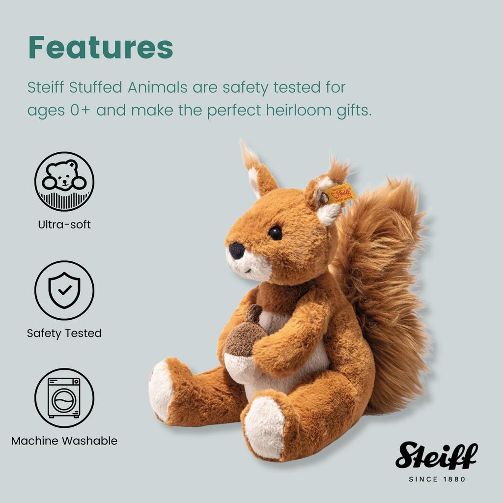 Steiff Phil Squirrel Teddy Bear, Soft Cuddly Friends, Fluffy Squirrel Plush Toy, Gift, Present