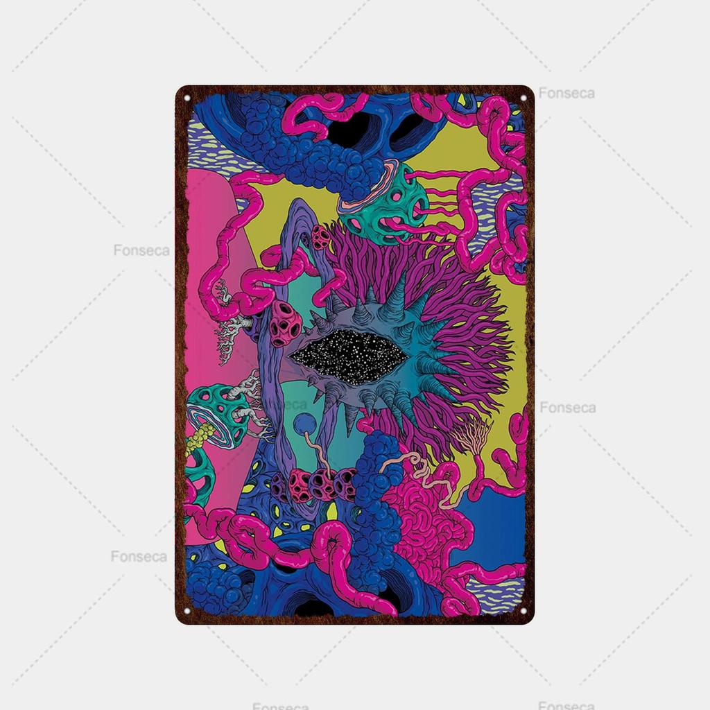 Цветная странная планета, металлическая вывеска, ретро жестяная вывеска, металлический ретро-бар, ретро украшение стены, бар, клуб, человек, отверстие, металлический плакат