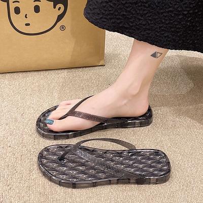 Модные женские шлепанцы на плоской подошве, мягкие хрустальные сандалии, шлепанцы, обувь для женщин на пляж, летняя обувь, нескользящие, тренд 2025, 39 слайды