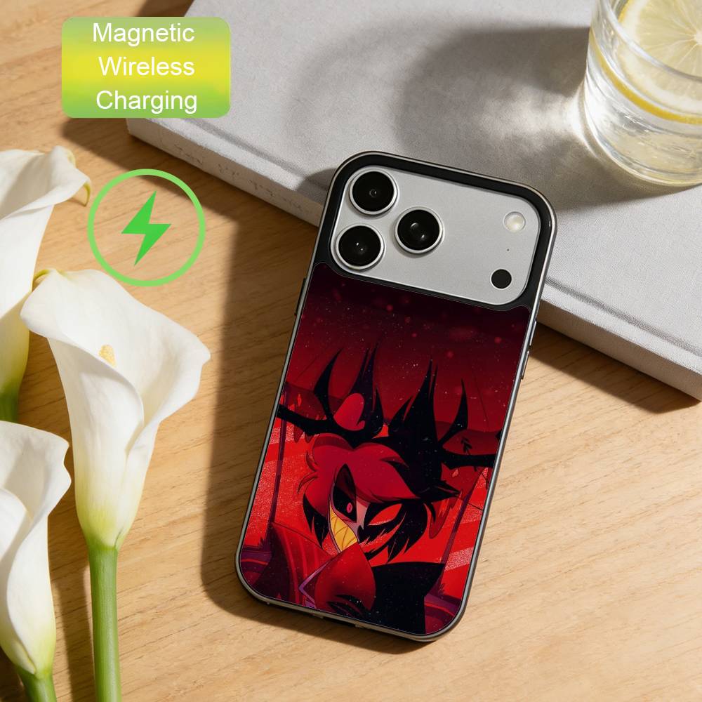 Черный защитный чехол-демон Аластор для iPhone 17, 16, 15, 14, 13, 12, 11 Max с поддержкой беспроводной зарядки