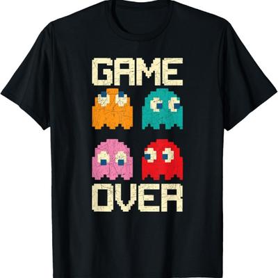 Винтажная футболка Game Over Ностальгия 80-х Ретро Аркада Призрак Старый Геймер