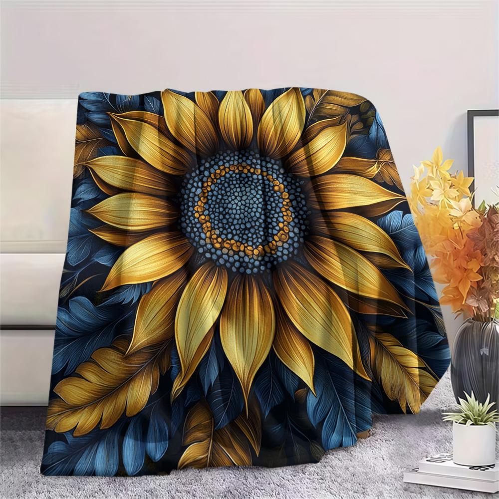 Sunflower Print Flannel Blanket, High quality Comfortable for All Seasons, Home Decor, Warmth and Comfort, Perfect for Christmas Gifts