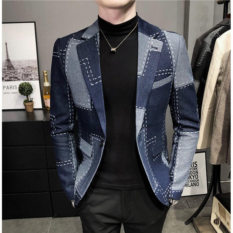 Top Quality Autumn Blazers Men Slim Fit British Plaid Formal Suit Jacket Male Party Wedding Business Slim Fit Casual Coat Tuxedo