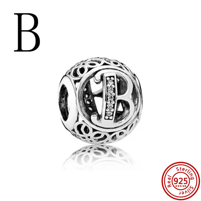 925 Чистая медь Символ бесконечности Полый Круг A-Z 26 Букв Алфавита Сияющие Циркониевые Бусины Подходят для Оригинального Браслета с Шармами Pantaro