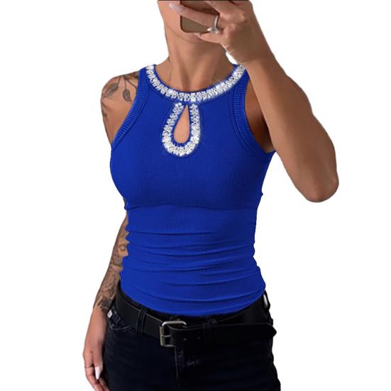 Женский жилет с круглым вырезом, без рукавов, с блестящей отделкой из пайеток, майки, ажурный дизайн