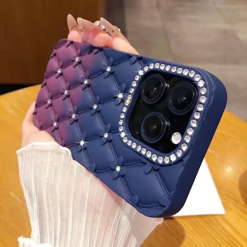 Роскошный Чехол с Блестками и Стразами 6D Цветами для IPhone 17air 13 14 15 16 Pro Max Градиентный Цвет Мягкий Силиконовый Ударопрочный Чехол