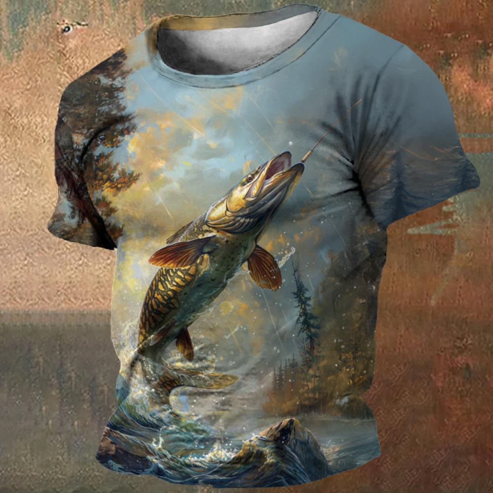Summer Men's T-Shirts Fishing Pattern T-shirt Top 3D Print Hip Hop Loose Short Sleeve Streetwear Oversized Vintage T Shirts