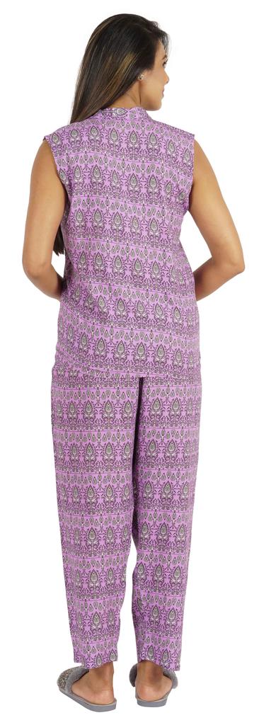 Phagun Pajamas Set Printed Rayon Sleepwear Sleeveless Nightwear For Women