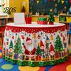 Seasonal Table Skirt Christmas Skirt, Santa Claus Elk Prints, Elastic Edge, Dining Decor, Festive Home Decor Elf Xmas Tree for Holiday Party