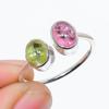 Natural Green Pink Tourmaline Gemstone 925 Sterling Silver Ring Adj. Size 6US Gift