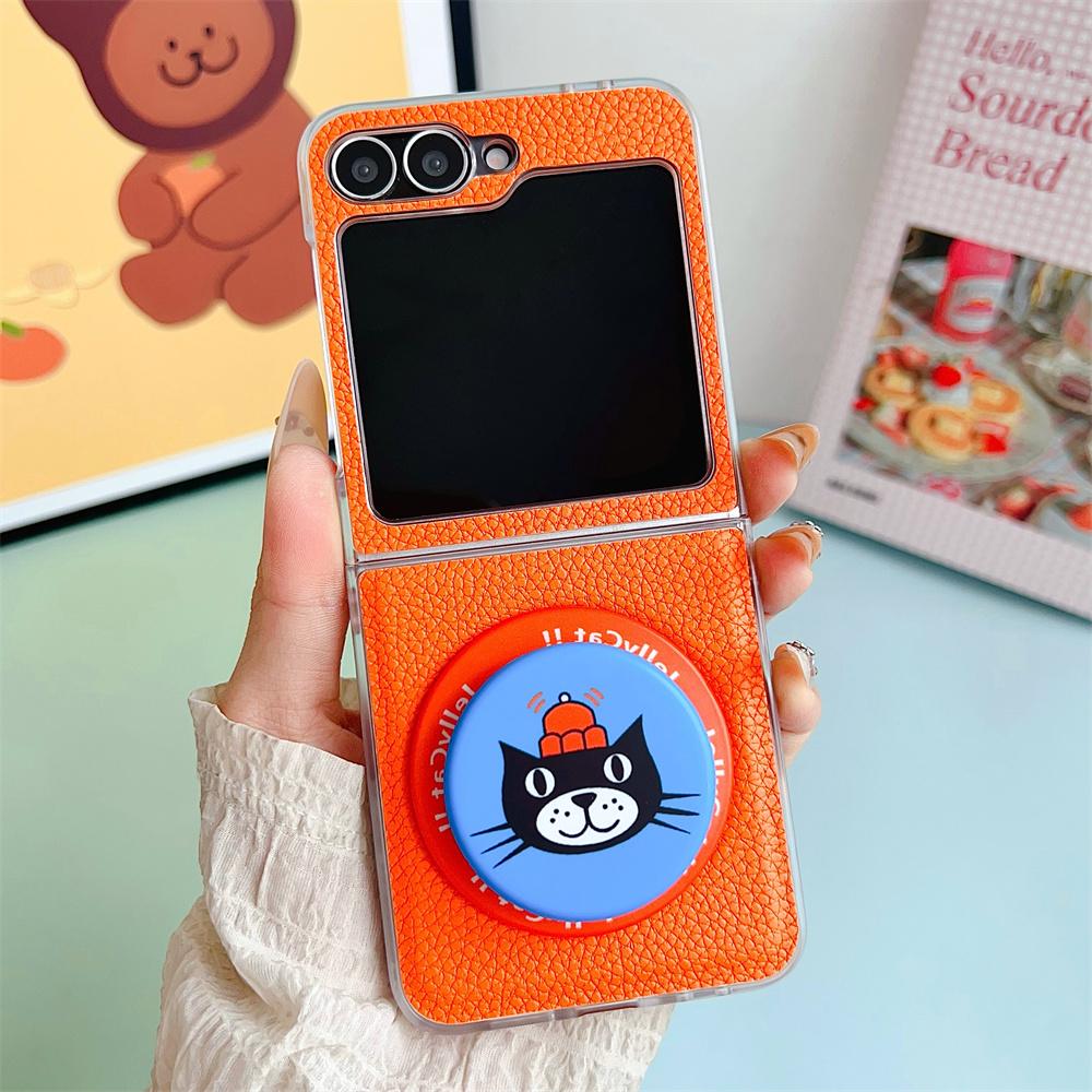 Магнитный держатель Чехол из ПУ кожи для телефона Samsung Galaxy Z Flip 7 6 5 4 Flip7 Flip6 Flip5 Flip4 Прозрачный край Защитная крышка