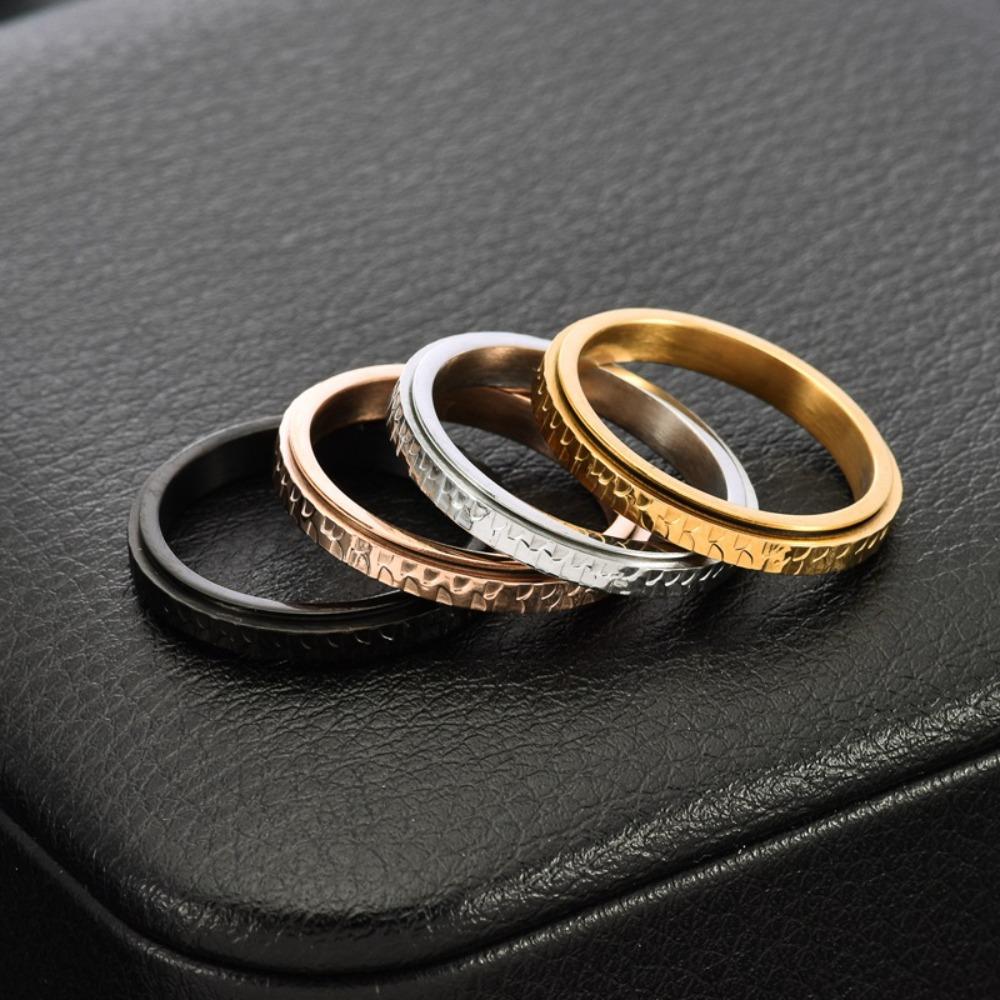 Изысканное кованое вращающееся кольцо шириной 3 мм из нержавеющей стали, элегантное женское украшение, кольцо на мизинец